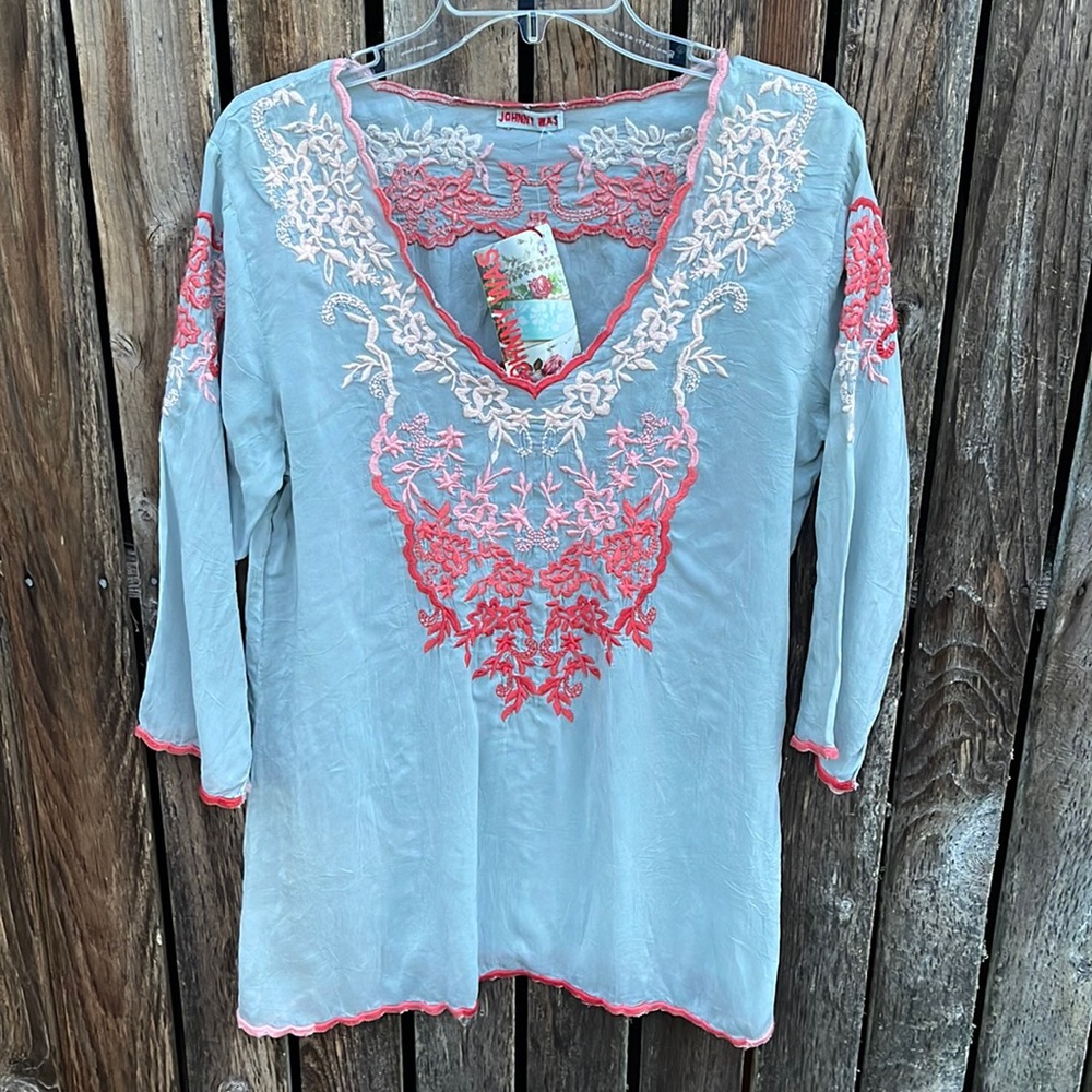 Johnny Was Gray Embellished Tunic 3/4 Sleeve
